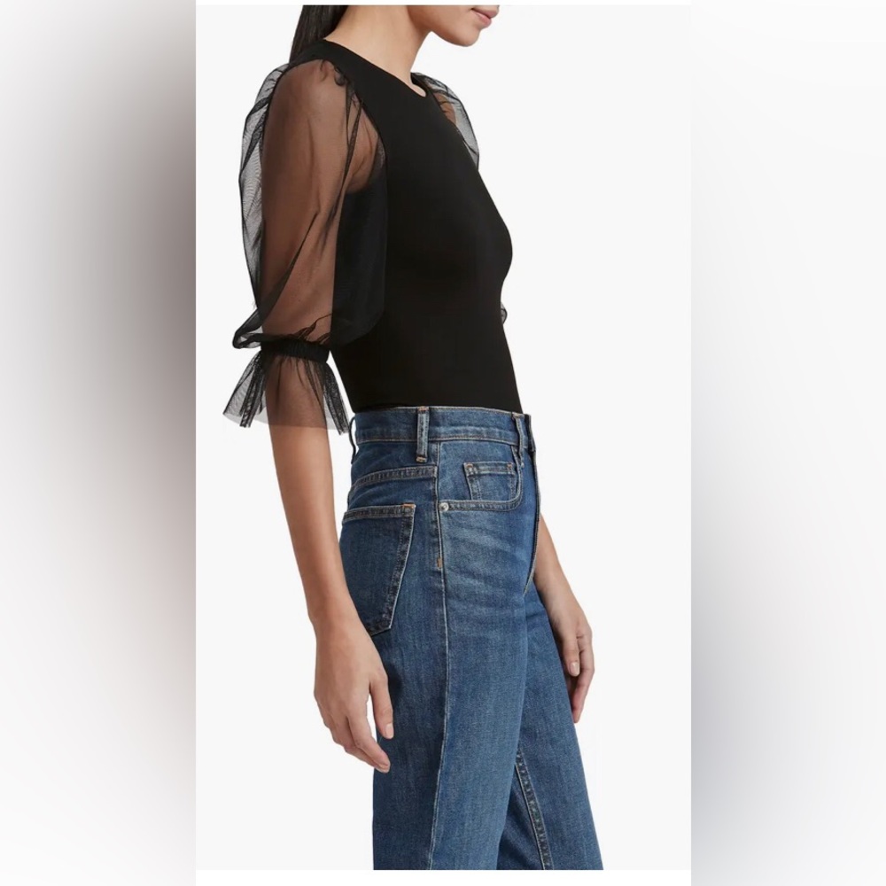 Marcella Bellerose Mixed Media Mesh Sleeve Black Bodysuit womens XL - Picture 3 of 13